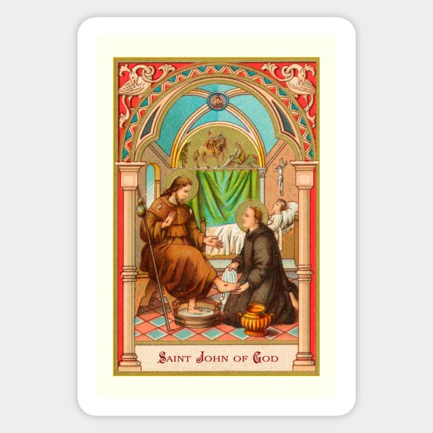 Saint John of God Holy Card Sticker by Catholicamtees